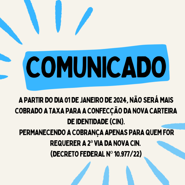 Taxa Zero, para Emissão de Identidade